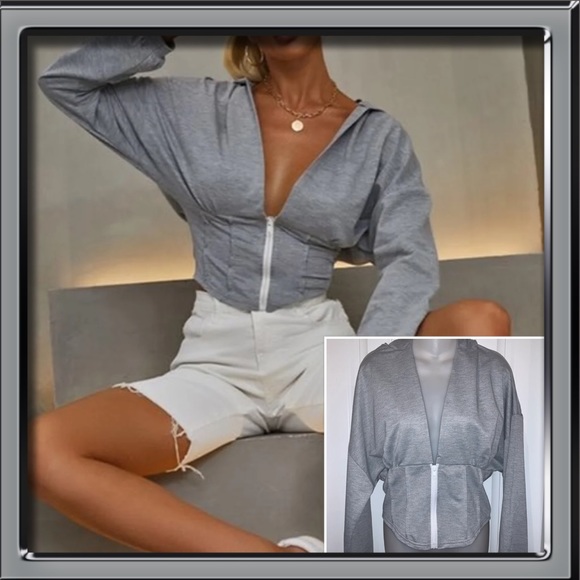 SHEIN Jackets & Blazers - Grey Drop Shoulder Zip Up Hoodie